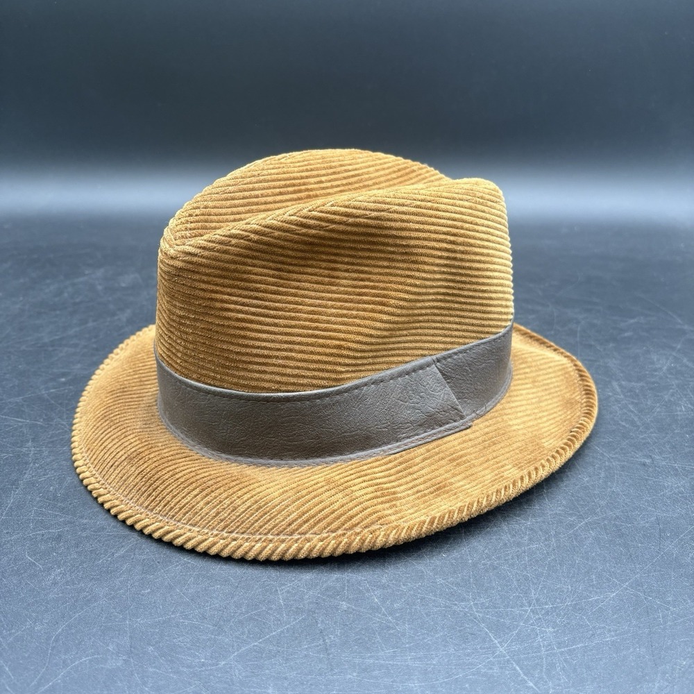 Vintage Penney's Towncraft Fedora Hat Size Medium 7-7 1/8 Corduroy Tan Brown